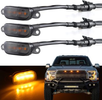 مصابيح شبكة أمامية LED من بويجو متوافقة مع فورد رابتور 2004-2019 ودودج رام 1500 2013-2018، عدد 3 مصابيح