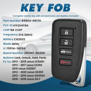 مفتاح تحكم عن بعد ذكي بديل لكزس ES 300h 350 GS 350 450h F 2013-2019 HYQ14FBA 281451-0020G 4 أزرار